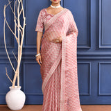 Soft Pink Printed Tissue Saree