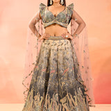 Moonstone Grey Floral Jaal Bridal Lehenga