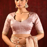 Beige Gold Embroidered Tissue Gomatha Saree