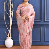 Soft Pink Printed Tissue Saree