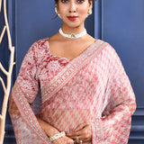 Soft Pink Printed Tissue Saree