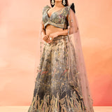 Moonstone Grey Floral Jaal Bridal Lehenga
