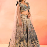 Moonstone Grey Floral Jaal Bridal Lehenga