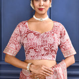 Soft Pink Printed Tissue Saree