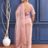Soft Pink Printed Tissue Saree
