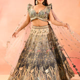 Moonstone Grey Floral Jaal Bridal Lehenga