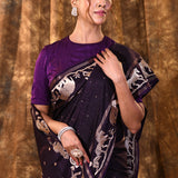 Raisin Purple Embroidered Tussar Silk Saree