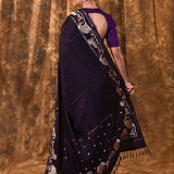 Raisin Purple Embroidered Tussar Silk Saree