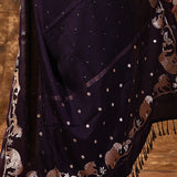 Raisin Purple Embroidered Tussar Silk Saree