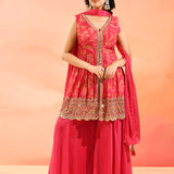Blush Pink Floral Jaal Peplum Set