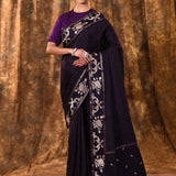 Sangria Purple Tussar Embroidered Saree