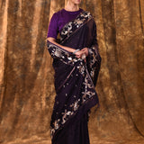 Sangria Purple Tussar Embroidered Saree