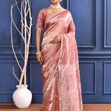 Soft Pink Foil Printed Tissue Saree