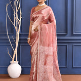 Soft Pink Foil Printed Tissue Saree