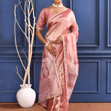 Soft Pink Foil Printed Tissue Saree