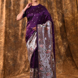 Dark Violet Butti Embroidered Silk Saree