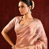 Pastel Gold Embroidered Gomatha Tissue Saree