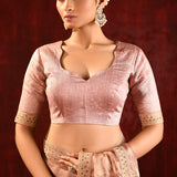 Pastel Gold Embroidered Gomatha Tissue Saree