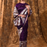 Dark Violet Butti Embroidered Silk Saree