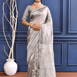 Silver Foil Printed Tissue Saree
