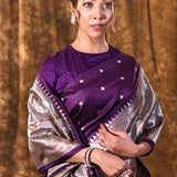 Dark Violet Butti Embroidered Silk Saree