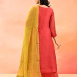 Reddish Pink Embroidered Anarkali Set