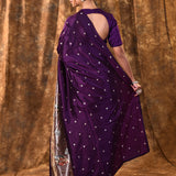Dark Violet Butti Embroidered Silk Saree