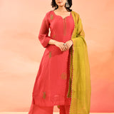 Reddish Pink Embroidered Anarkali Set