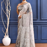 Silver Foil Printed Tissue Saree