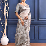 Silver Foil Printed Tissue Saree