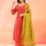 Reddish Pink Embroidered Anarkali Set