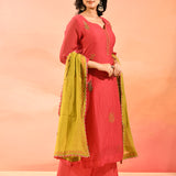 Reddish Pink Embroidered Anarkali Set