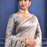 Silver Foil Printed Tissue Saree