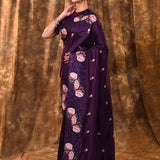 Dark Purple Floral Silk Saree
