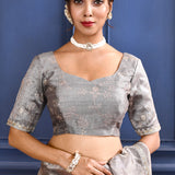 Silver Foil Printed Tissue Saree