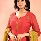 Reddish Pink Embroidered Anarkali Set