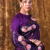 Dark Purple Floral Silk Saree