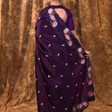Dark Purple Floral Silk Saree