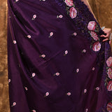 Dark Purple Floral Silk Saree