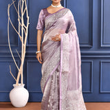 Jewel Purple Printed Foil Tissue Saree