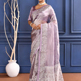 Jewel Purple Printed Foil Tissue Saree