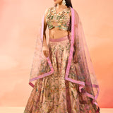 Multicolour Printed Organza Crop Top Set