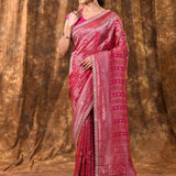 Rich Pink Floral Banarasi Silk Saree