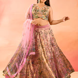 Multicolour Printed Organza Crop Top Set