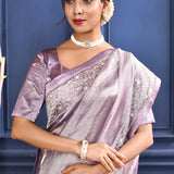 Jewel Purple Printed Foil Tissue Saree