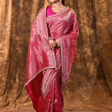 Rich Pink Floral Banarasi Silk Saree