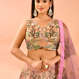 Multicolour Printed Organza Crop Top Set