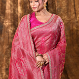 Rich Pink Floral Banarasi Silk Saree