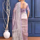 Jewel Purple Printed Foil Tissue Saree