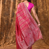 Rich Pink Floral Banarasi Silk Saree